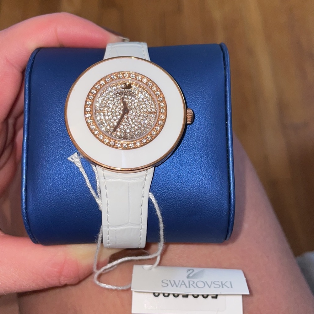 Swarofski Octea Dressy WhIte Rose Gold Steel White Leather Women’s Watch